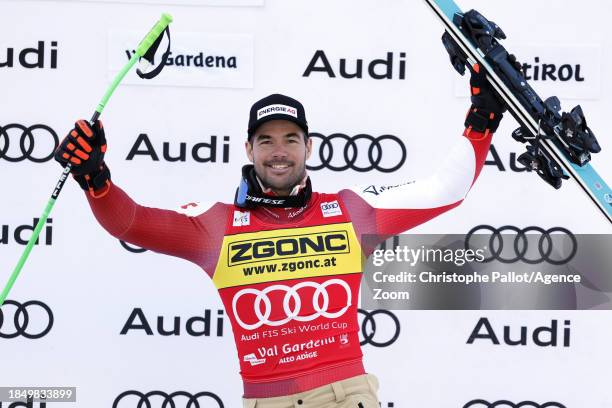 Vincent Kriechmayr of Team Austria takes 1st place during the Audi FIS Alpine Ski World Cup Men's Super G on December 15, 2023 in Val Gardena, Italy.