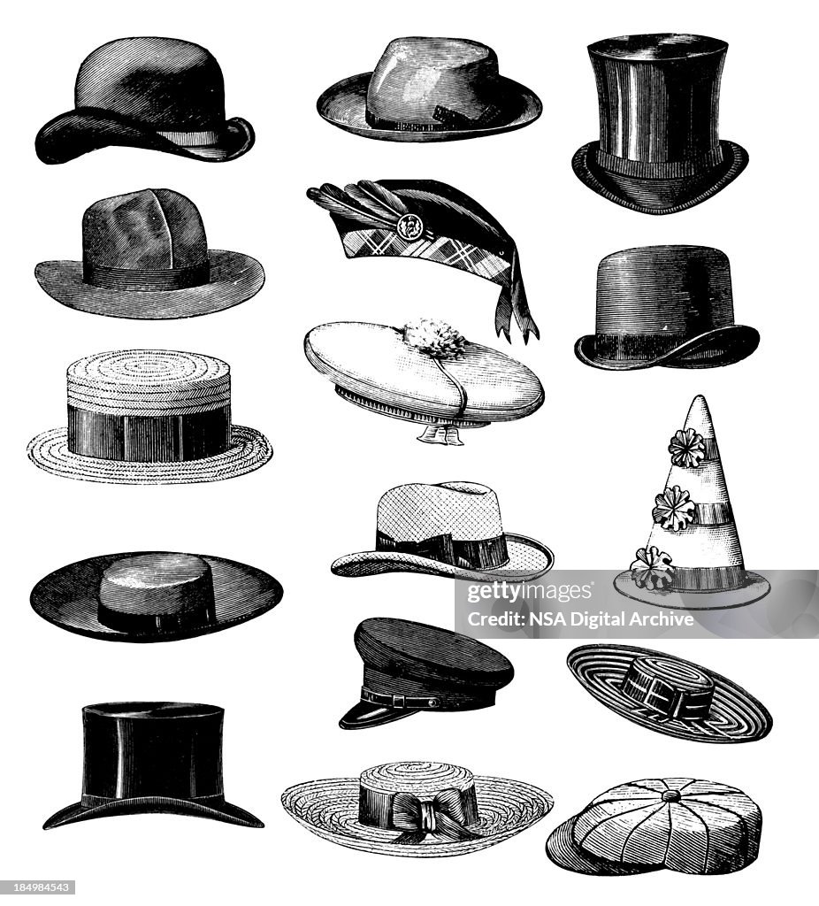 Collection of Old-fashion Vintage Male Classic Hats All Types