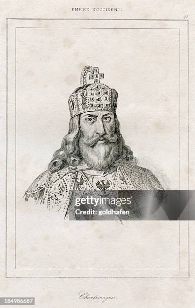 charlemagne, charles the great -  engraving, 1838 - charlmange stock illustrations