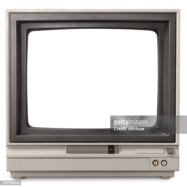 early 1980s blank computer screen looks like early tv set - beeldbuis stockfoto's en -beelden