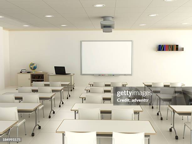 classroom with interactive whiteboard - interactivity illustration stock pictures, royalty-free photos & images