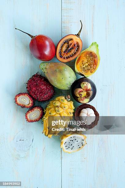 tropical fruits - mangosteen stockfoto's en -beelden