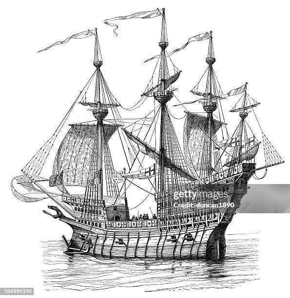 stockillustraties, clipart, cartoons en iconen met henry viii's warship - galleischip