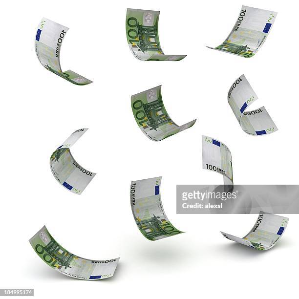 falling euro banknotes - credit card and stapel stockfoto's en -beelden