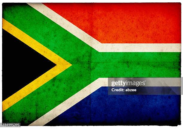 grunge south african flag on rough edged old postcard - south africa flag stock pictures, royalty-free photos & images