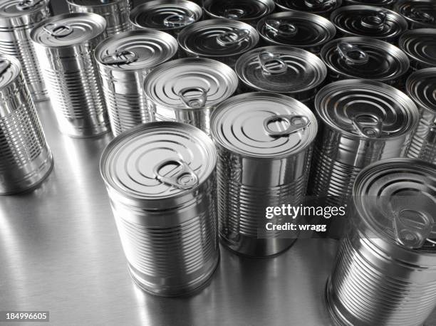 group of silver tin cans - steel bildbanksfoton och bilder