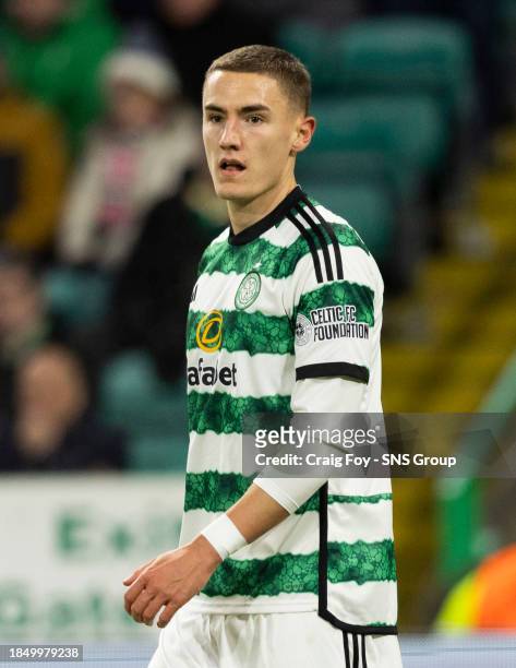 Gustaf Lagerbielke in action for Celtic during a UEFA Champions League group stage match between Celtic and Feyenoord at Celtic Park, on December 13...