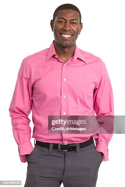 happy smiling man standing portrait - pink collared shirt stock pictures, royalty-free photos & images