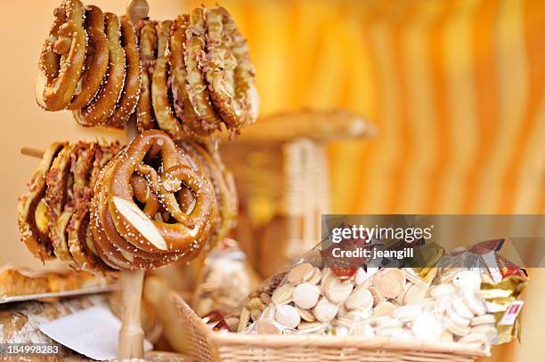 pretzels in strasbourg market, france - alsace stock pictures, royalty-free photos & images
