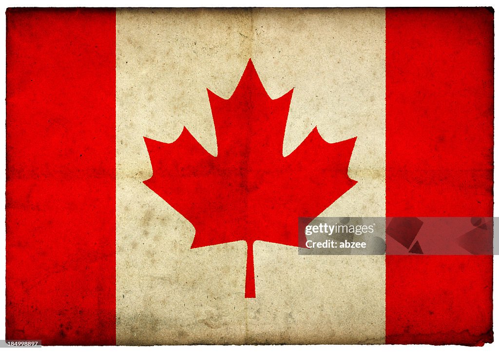 Grunge Canadian Flag on rough edged old postcard