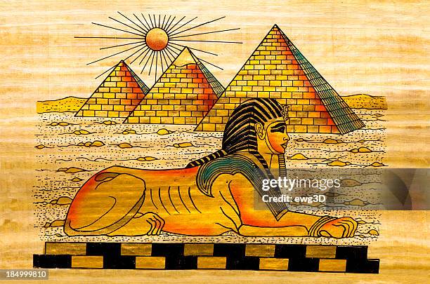 stockillustraties, clipart, cartoons en iconen met egyptian souvenir papyrus - the sphinx giza egypt