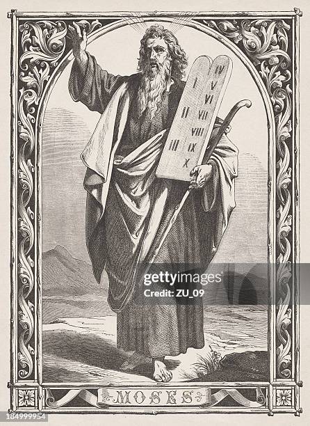 moses with the tablets of the law - moses stock illustrations