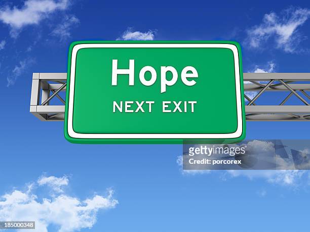 road sign with hope and sky - hope word stock pictures, royalty-free photos & images