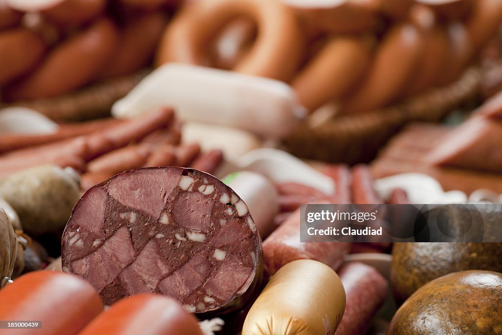 Sausages in butcher's shop