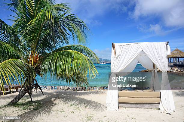 arbor on tropical beach - gazebo stock pictures, royalty-free photos & images