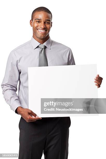 businessman holding a blank sign - isolated - man placard stock pictures, royalty-free photos & images