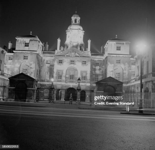 The Horse Guards Building floodlit at night, London, May 9th 1956.