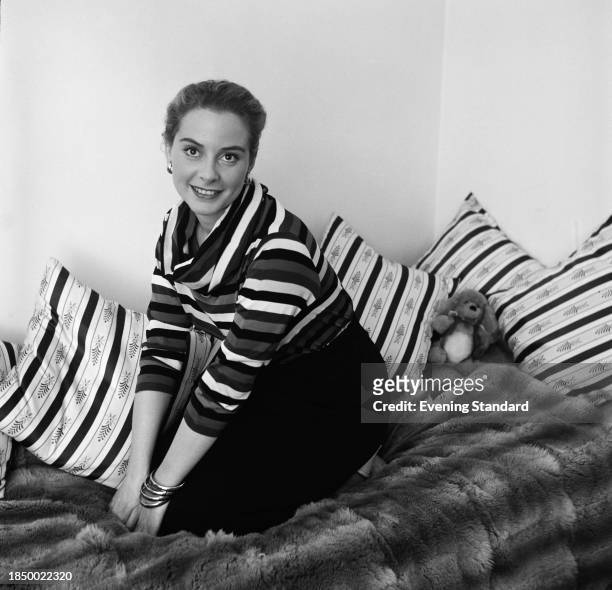French actress Genevieve Page, May 15th 1956. Page was in London to film 'The Silken Affair'.