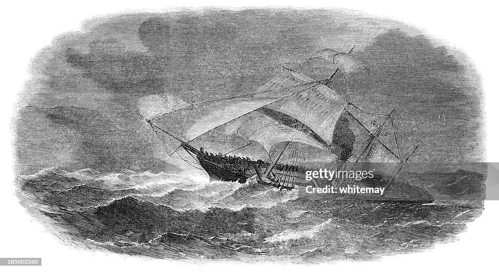 Wreck of ship 'Larriston' in the China Seas (1853 engraving)