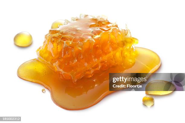 flavouring: honeycomb isolated on white background - honey jar stock pictures, royalty-free photos & images