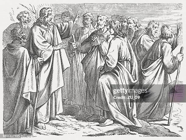 sending out the twelve apostles (matthew 10,1) - following jesus stock illustrations