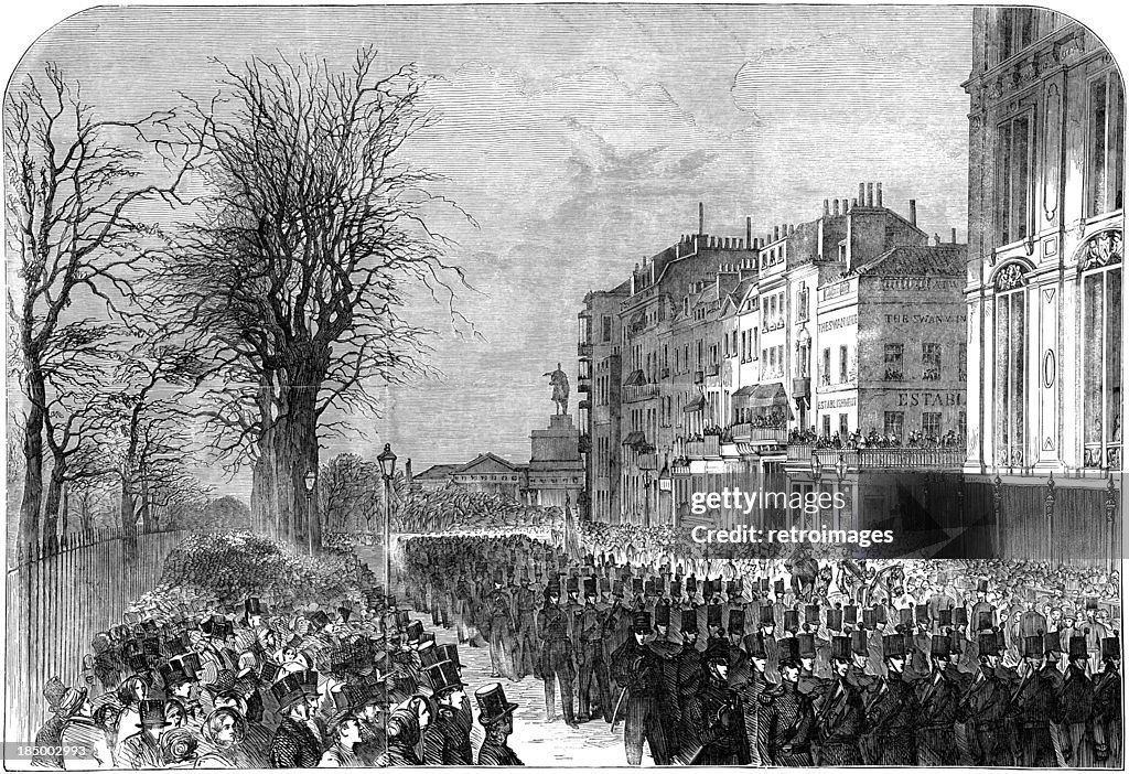 State funeral: the Duke of Wellington, London 1852 (engraved illustration)
