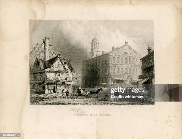 faneuil hall, boston (geo virtue 1839) - market hall stock illustrations