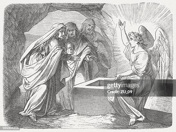 resurrection message (matthew 28, 5-7), wood engraving, published in 1877 - mary magdalene 幅插畫檔、美工圖案、卡通及圖標