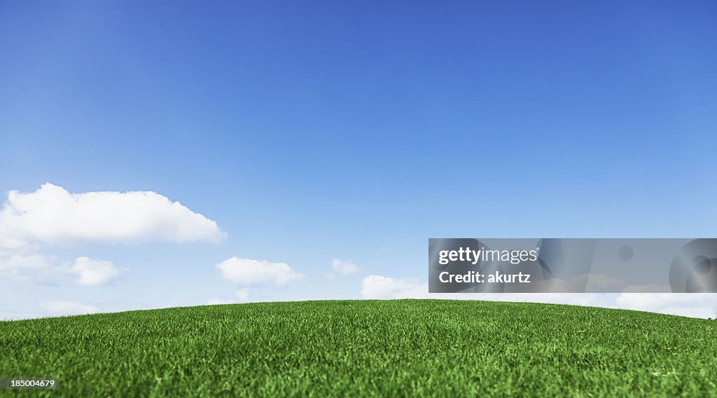 Grassy hill beautiful blue sky horizon