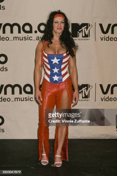 American wrestler Chyna posing in a Wonder Woman-inspired outfit at the MTV Video Music Awards at Radio City Music Hall in New York, September 7th...