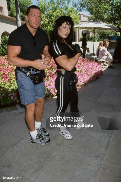 American wrestlers Triple H and Chyna attending the WB Summer TCA Press Tour at the Ritz-Carlton Hotel in Pasadena, California, July 20th 1999.