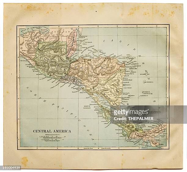karte von mittelamerika 1884 - costa rica stock-grafiken, -clipart, -cartoons und -symbole