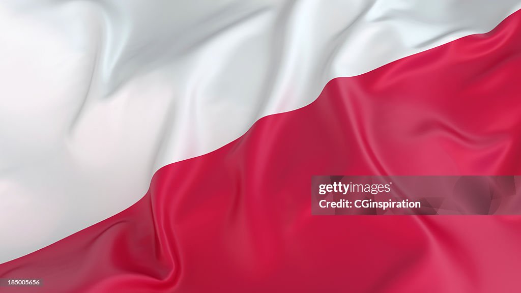 A close-up of a wrinkled Polish flag