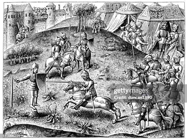 training in the quintain - jousting stock illustrations