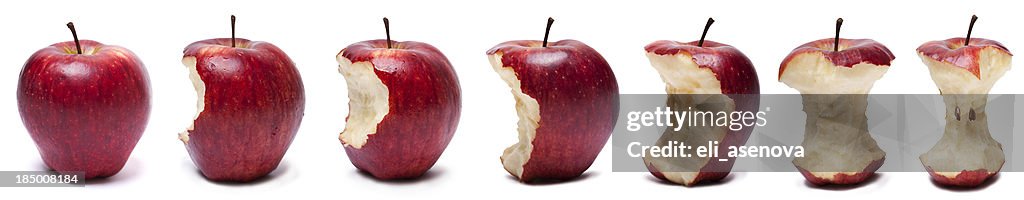 Stages of eating red apple