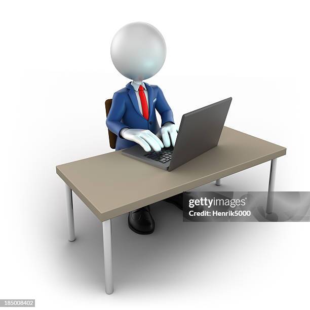 3d businessman using laptop, isolated/clipping path - manlig form bildbanksfoton och bilder