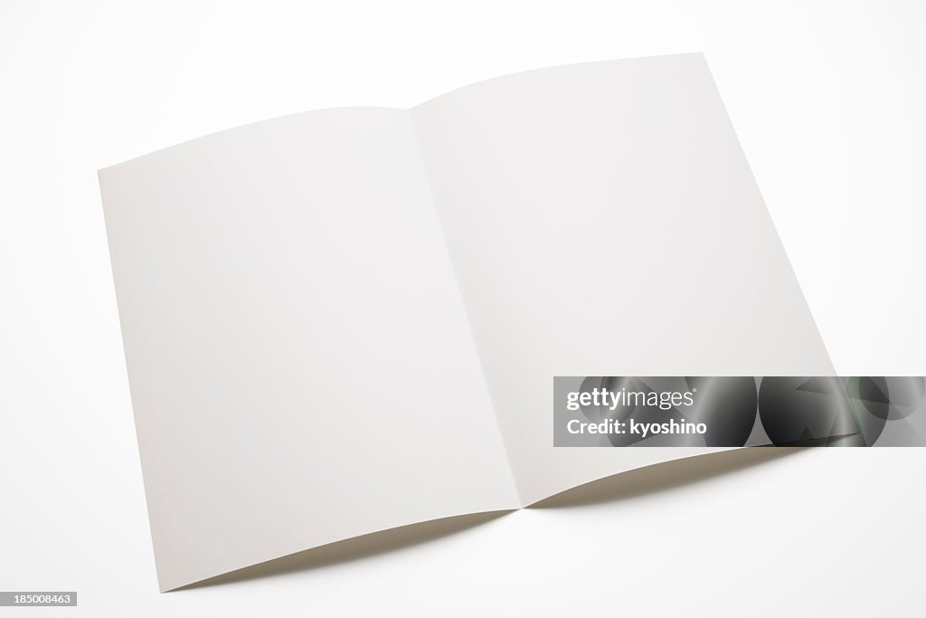 Isolated shot of blank brochure on white background