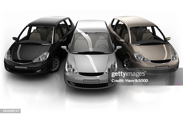 3 combi cars in studio - isolated with clipping path - three sets stock pictures, royalty-free photos & images
