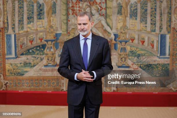 King Felipe VI attends the meeting of the Board of Trustees of the Fundacion Pro Real Academia Española and subsequent presentation of the...