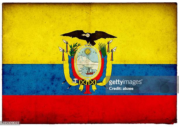 grunge ecuador flag on rough edged old postcard - ecuador flag stock pictures, royalty-free photos & images
