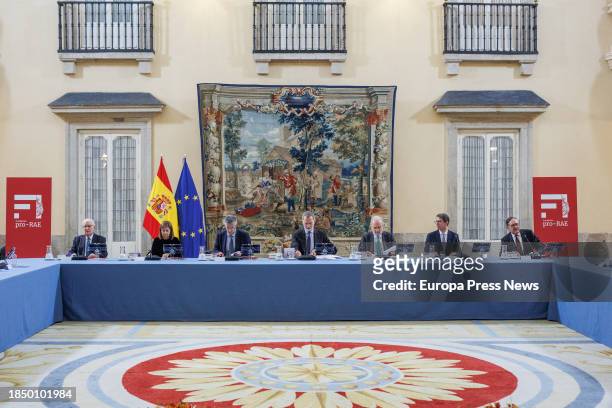 King Felipe VI and the director of the RAE, Santiago Muñoz Machado , during the meeting of the Board of Trustees of the Fundacion Pro Real Academia...