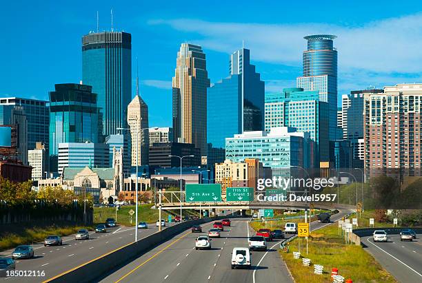 minneapolis downtown and highway - minneapolis downtown stock pictures, royalty-free photos & images