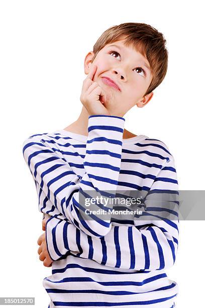 cute confused young boy - thinking young stockfoto's en -beelden