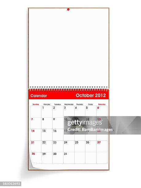 opened wall calendar - october 2012 - calendar isolated stock pictures, royalty-free photos & images