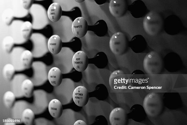 Detail of the Grand Organ containing 10,244 pipes, 205 stops and five manuals is seen inside the concert hall at the Sydney Opera House on September...