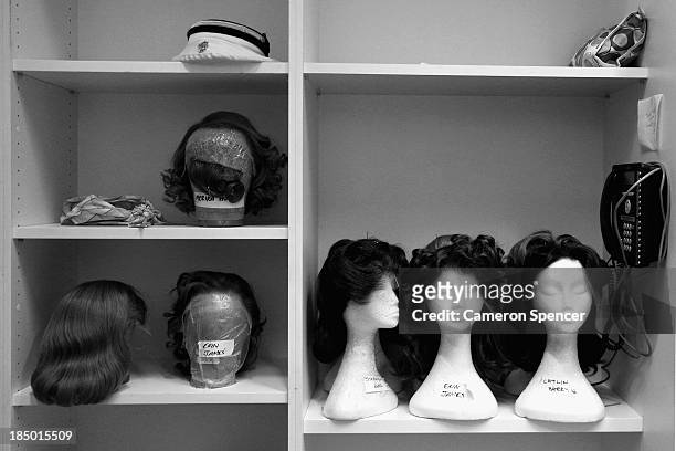 Wigs are seen backstage of the Dame Joan Sutherland Theatre in the Sydney Opera House on October 17, 2013 in Sydney, Australia. On September 20, 2013...
