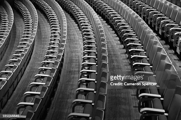 The white birch seats of the Concert Hall inside the Sydney Opera House on September 20, 2013 in Sydney, Australia. On October 20, 2013 the iconic...