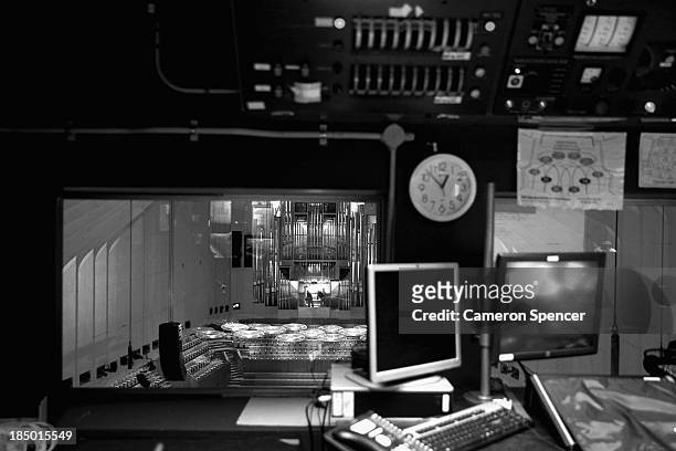 The concert hall is seen from the audio-visual control room inside the Sydney Opera House on September 20, 2013 in Sydney, Australia. On October 20,...