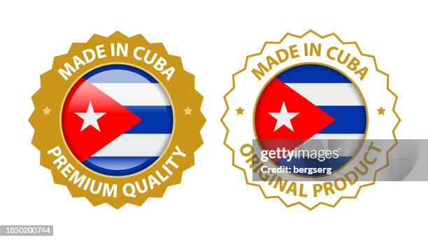 made in cuba. vector premium quality and original product stamp. glossy icon with national flag. seal template - havana vector stock illustrations