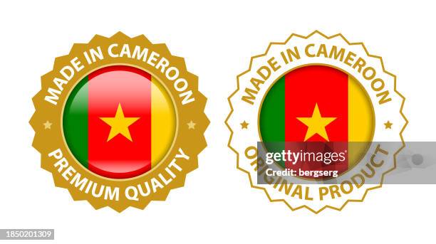 ilustrações de stock, clip art, desenhos animados e ícones de made in cameroon. vector premium quality and original product stamp. glossy icon with national flag. seal template - bandeira dos camarões